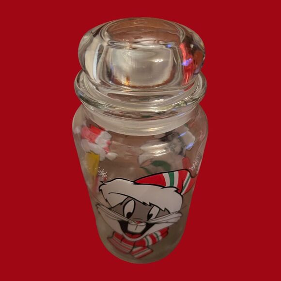1994 Anchor Hocking Looney Tunes Bugs Sylvester Tweety Christmas Glass Canister - Picture 2 of 6